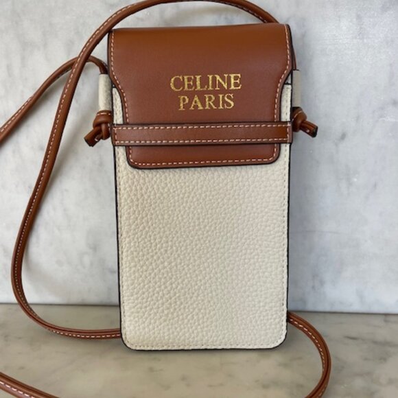 CELINE Phone Pouch with Flap Triomphe Canvas and Lambskin - Picture 1 of 16